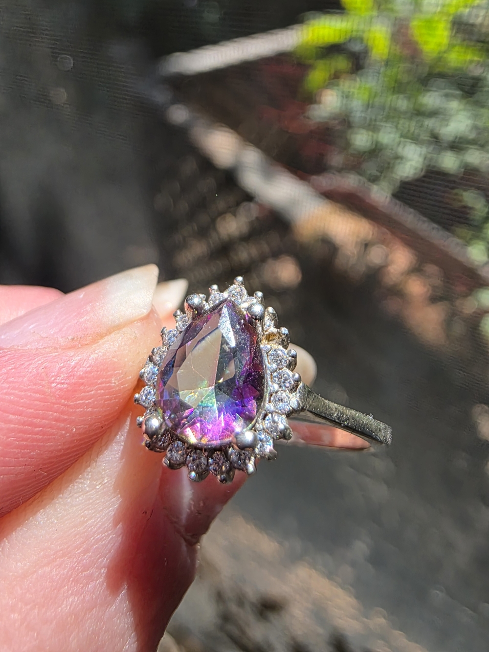 Mystic Topaz Teardrop Halo Ring - Purple
